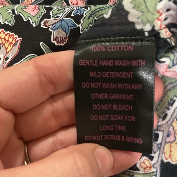 Liza Byrd Women Button Up Shirt Size Small The Embry Block Print Floral Midnight - Picture 10 of 12